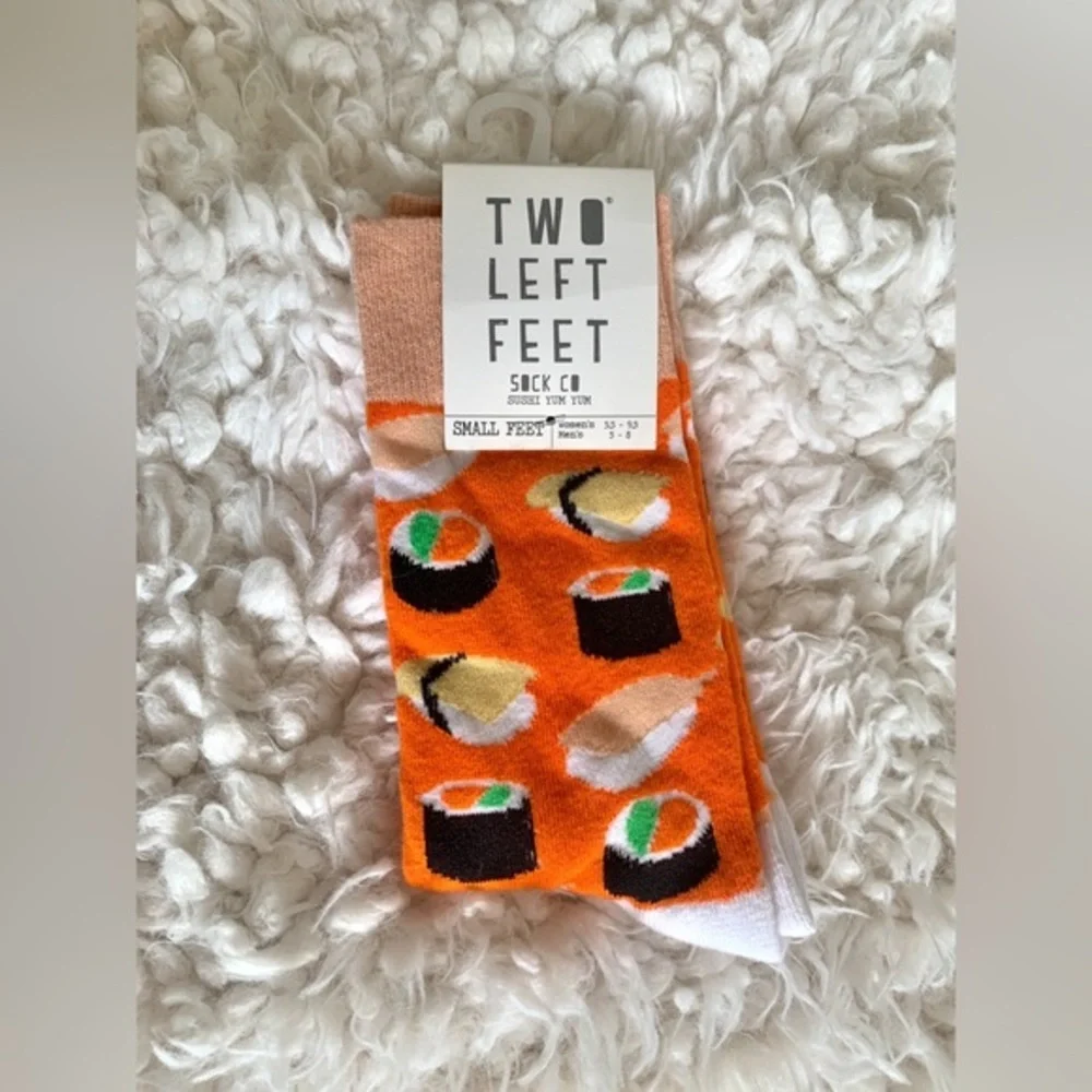 Two Left Feet New Unisex Sushi 🍣 Yum Yum Print Vibrant Orange Crew Socks